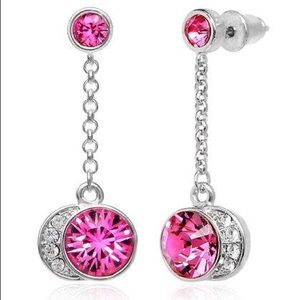 birthstone crystal moon dangle silver earrings